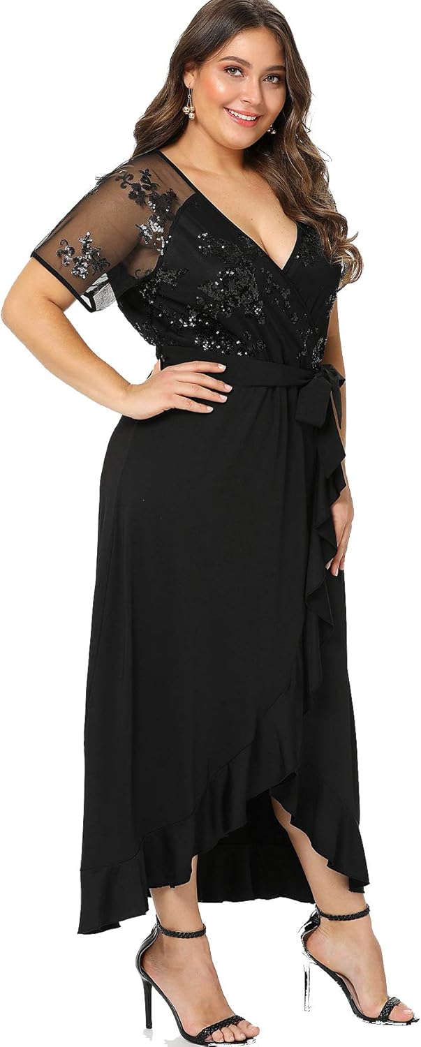 Milumia Plus Size Empire Waist Maxi Dress Ruffle Split Semi Sheer Solid Dresses at  Women’s Clothing store