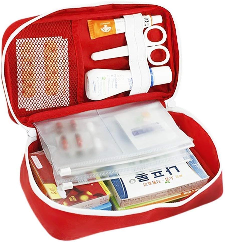 Orpio Polyester First Aid Medicine Storage Bag (Grey and Red)