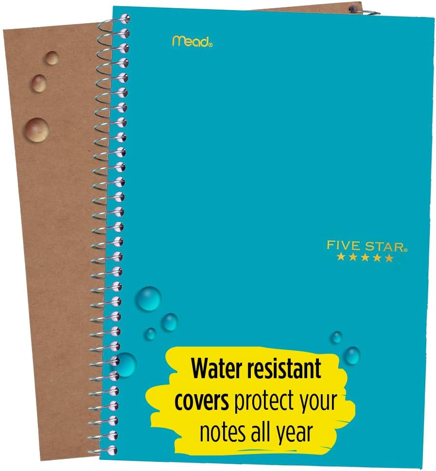 Five Star Spiral Notebook, 2 Subject, College Ruled Paper, 100 sheets, 9-1/2" x 6", Teal (06180AA4) : Office Products