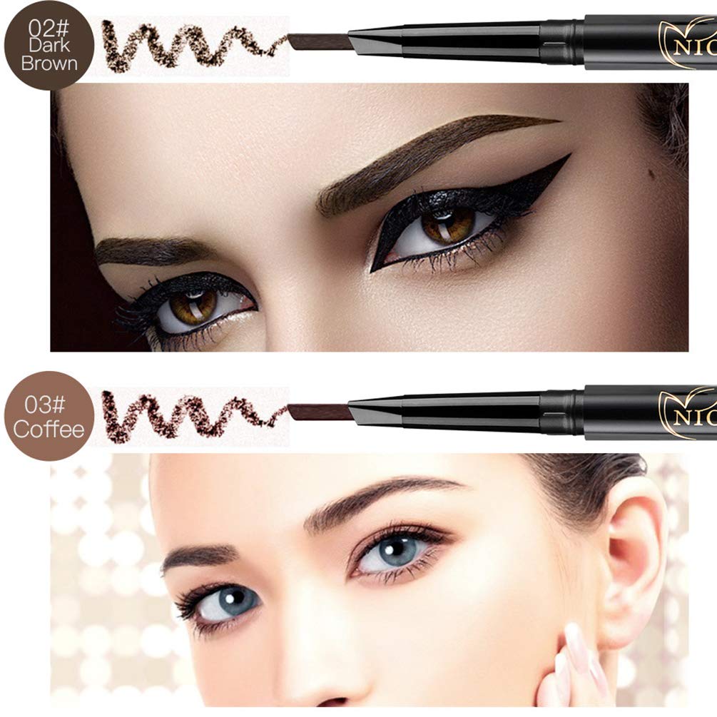 Eyebrow Pencil 2 Packs, NiceFace Waterproof Smudge-proof Automatic Eye Brow Makeup Kit with Eyebrow Brush, Coffee & Dark Brown (set#1)