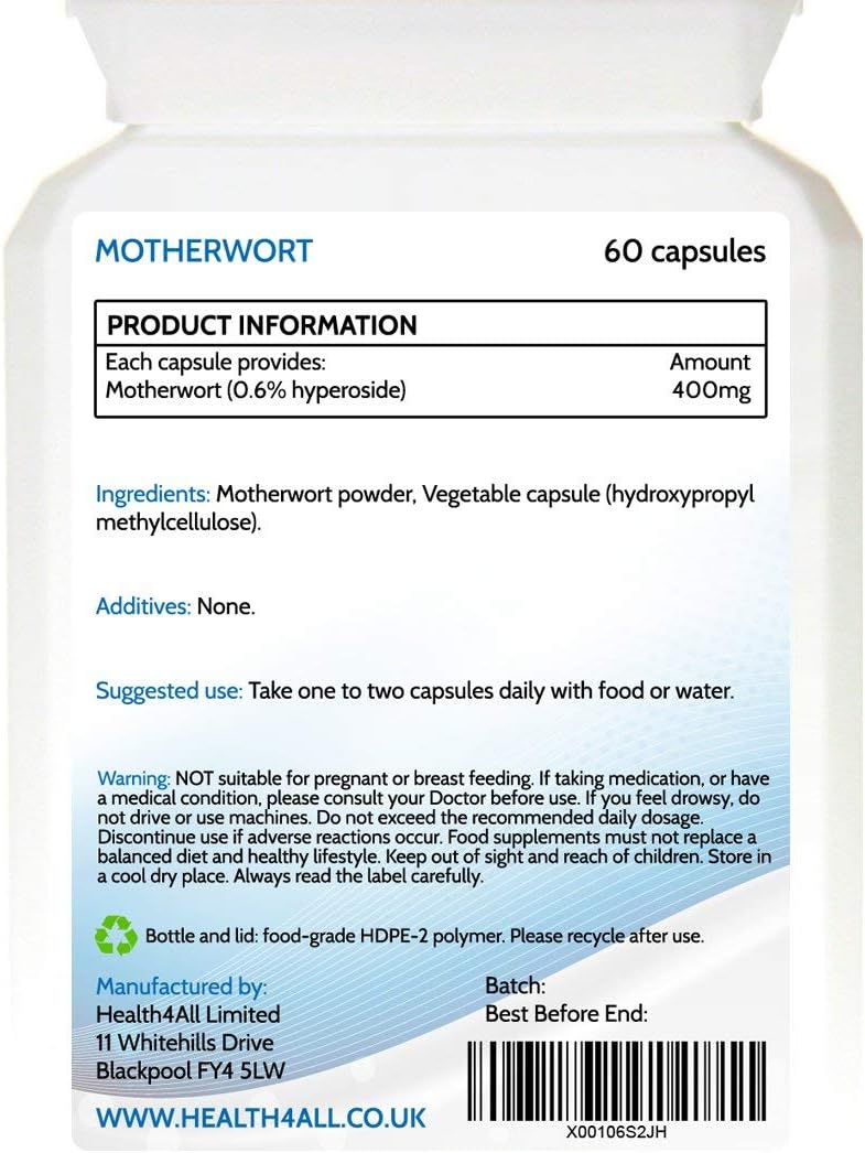 Heath4All Motherwort 400mg, 60 Capsules 2 Months Supply, Anxiety, Stress and Heart Health Supplement - Image 3