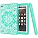 Hocase Fire 7 Case - Hybrid Rugged Shock Proof Protective Cover Case For Amazon Fire 7 Inch Tablet (5th Generation - 2015 release Only) - Aqua Flower / Grey