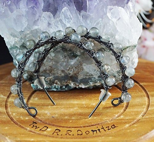 Sterling Silver earrings with Labradorite/ wire wrapped / oxidized / handmade