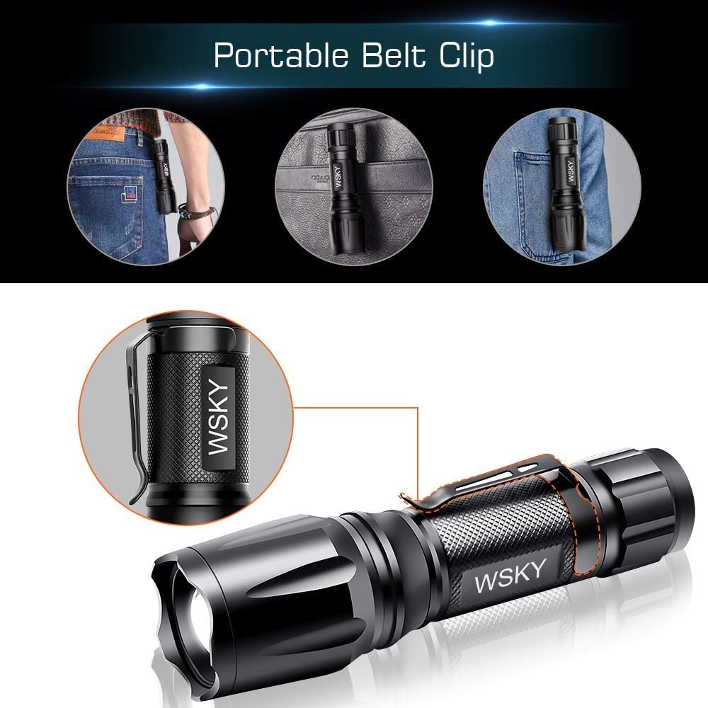 Wsky LED Tactical Flashlight - Best Upgraded S2000 Pocket-friendly Water Resistant Flashlight - Perfect for Camping Biking Home Emergency or Gift-Giving (Batteries Not Included) - - 