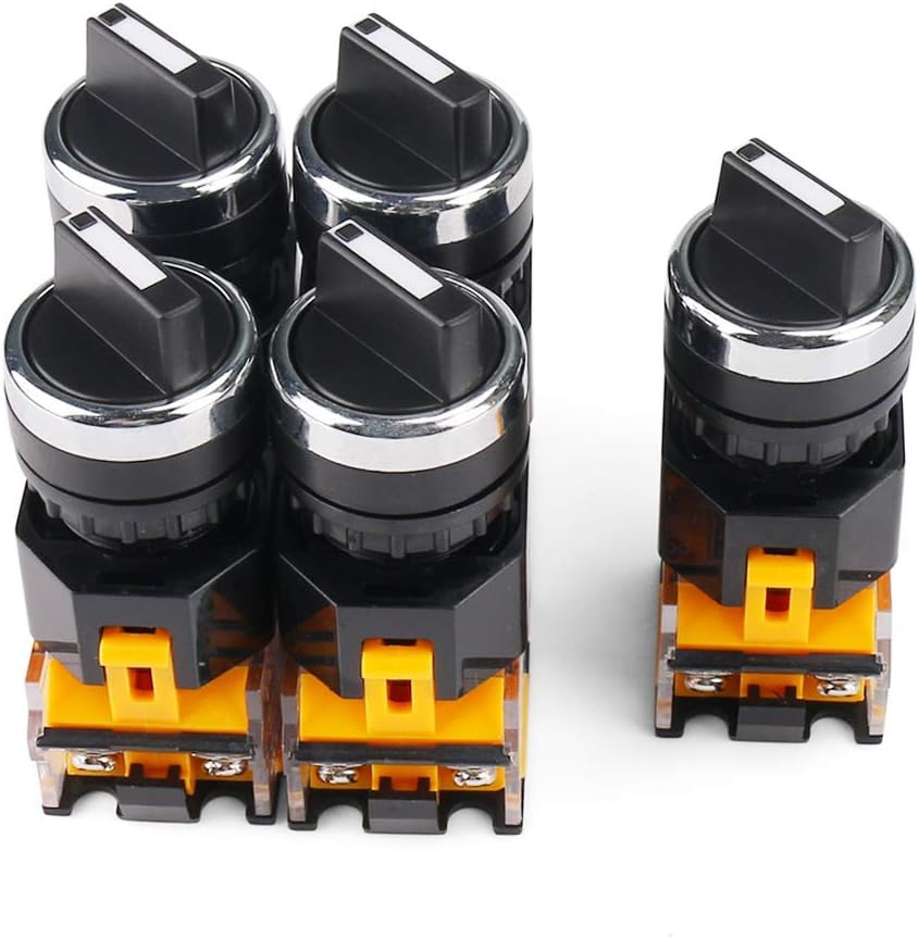 Rotary Switch 2 Positions Select Switch 440V 10A Latching Lock Waterproof Selector Switch, 5 Pack