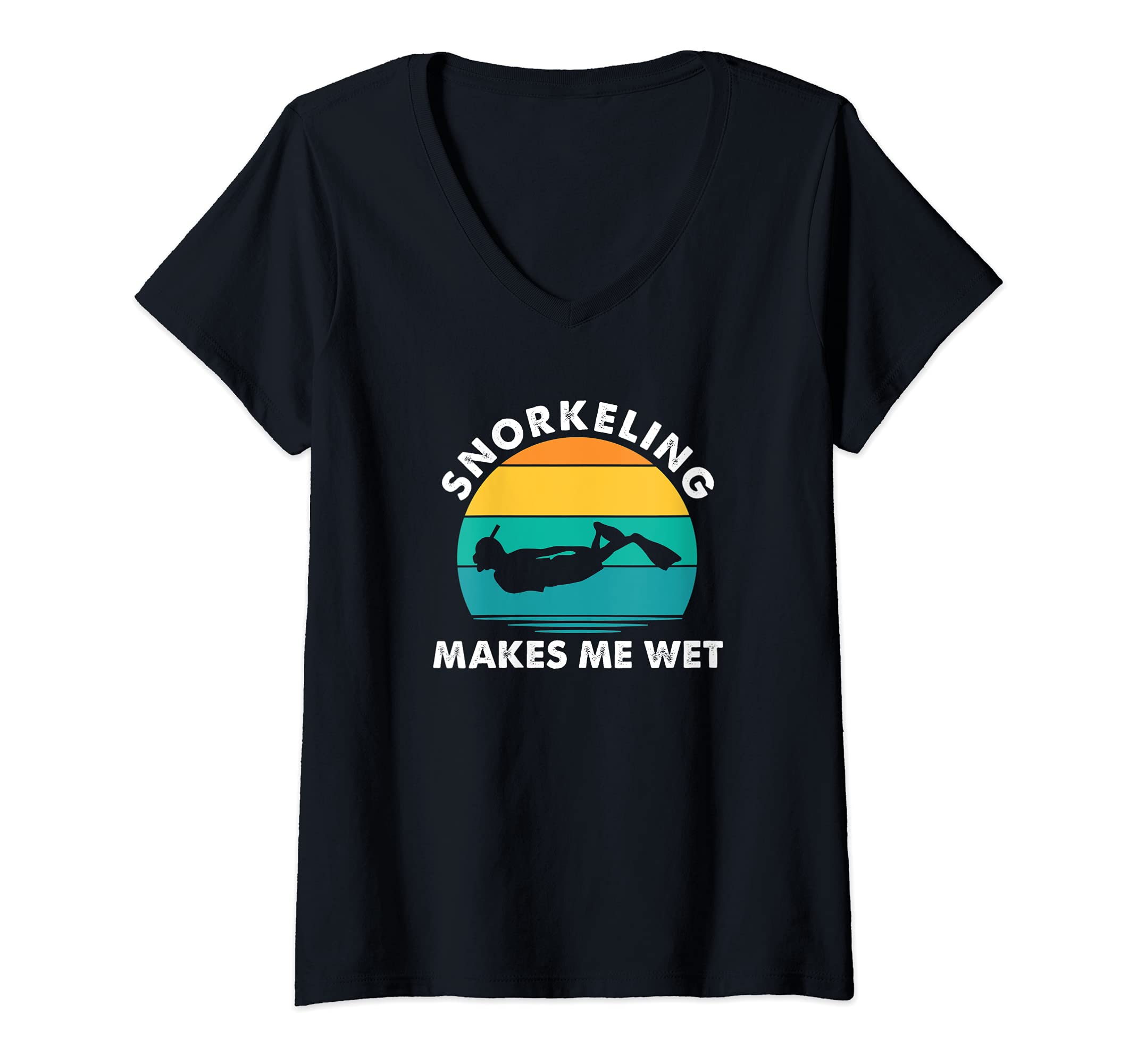Womens Snorkeling Makes Me Wet, Vintage Snorkel Diving V-Neck T-Shirt