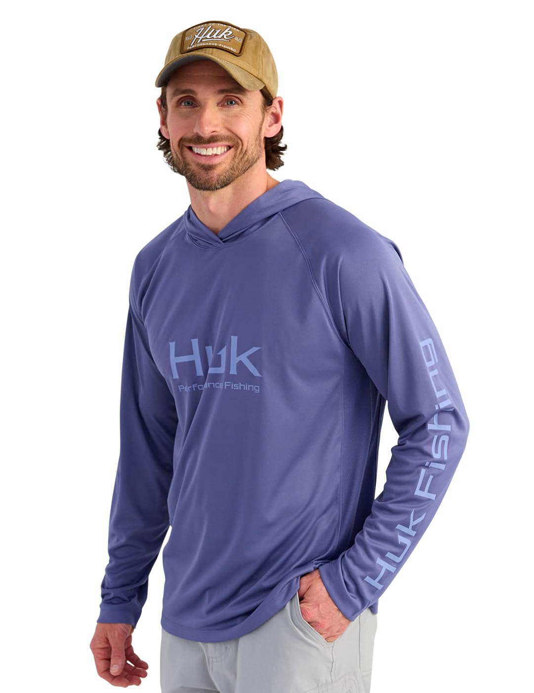 HUK Mens Pursuit Vented Long Sleeve Hoodie, Fishing Shirt with Hood, Skipper Blue, Small Image