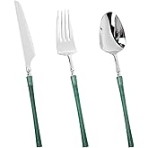 Ciselure 120PCS Silver Plastic Silverware, Disposable Heavy Duty Plastic Cutlery Set, Spiral Design Include 40 Forks, 40 Knives, 40 Spoons for Party, Wedding and Events