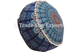 Trade Star Exports Indian Mandala Ottoman Throw Pouf Cover Seating Pouf Ottoman Cover Ethnic Pouf Cushions Bohemian Decor Pouf Fall Decor Pouf Cover Decorative Footstool Round Floor Pouf (Pattern2)