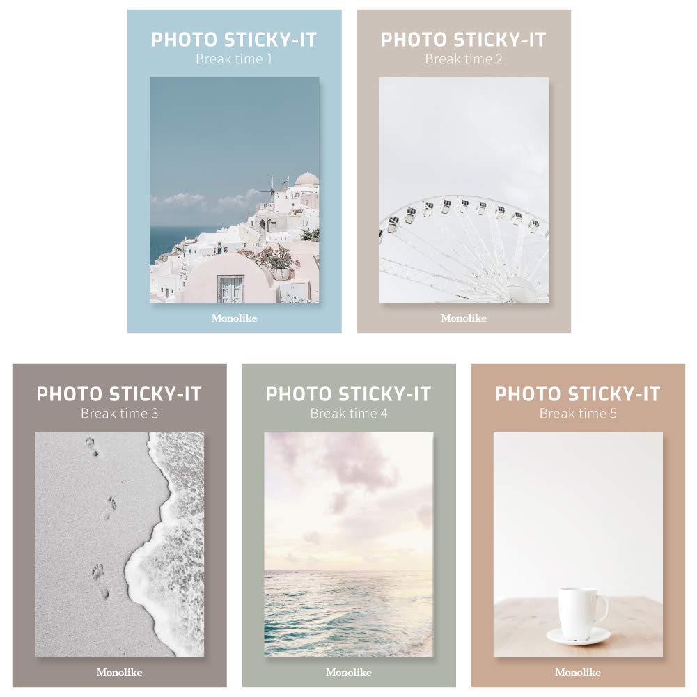 Monolike Photo Sticky-It 5p Set - Break time Self-Adhesive Memo Pad 50 Sheets, Daily Sticky, Diary, Memo