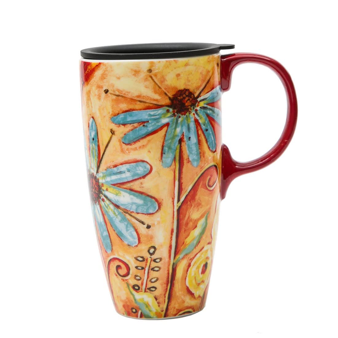 DUSVALLY Ceramic Mug Large Coffee Cup Tall Travel Mugs Porcelain Latte Tea Cup with Lid 17oz,Orange
