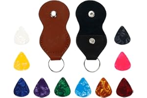 Savagrow 2pcs Guitar Pick Holder Keychain with 10pcs Colorful Picks (Green, Brown)