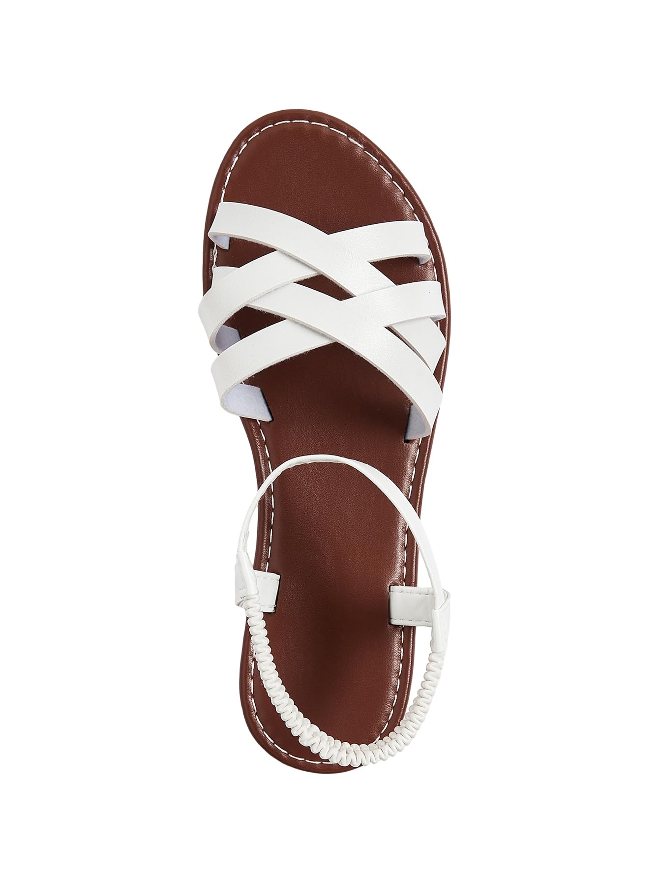 Photo 1 of GORGLITTER Women's Dressy Elastic Ankle Gladiator Sandals Summer Cute Open Toe Slip on Cross Strappy Flat Sandals White 7.5
