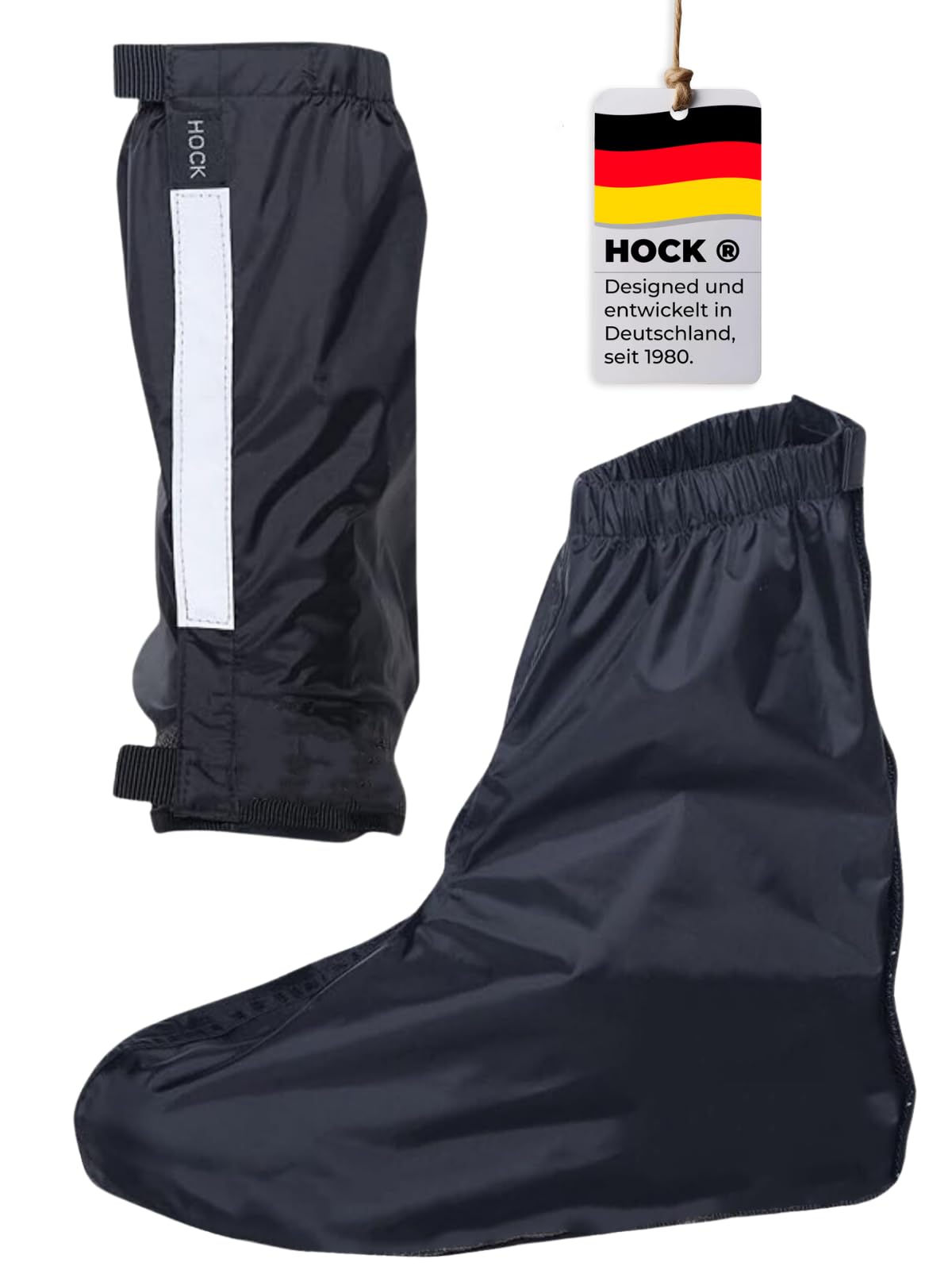 HOCK Bicycle Rain Gaiters with Reflectors, Unisex, Ankle Length Gaiters, Overshoes, 100.0% Waterproof, Bicycle Rain Cover for Men and Women, L