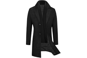 WULFUL Men Wool Trench Coat Slim Fit Winter Coat
