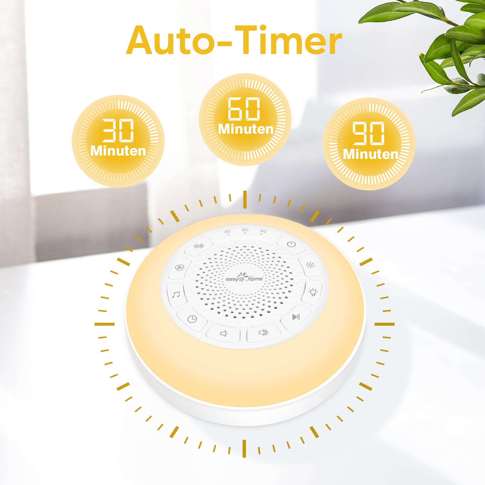 Easy@Home White Noise Machine: Tragbare Einschlafhilfe Babys mit weißem Rauschen | Nachtlicht | 26 Beruhigende Schlaflieder & Naturgeräusche | 3 Timer-Einstellungen | 7 Bunte Beleuchtung & USB 6