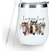 Vintage Western Horses Wine Tumbler Horse Gifts for Girl Women Horse Print Stuff Merch for Horses Lovers Friend Sister Mom Aunt Grandma Birthday Christmas Insulated Wine Glasses 12 oz Tumbler with Lid