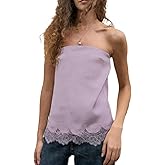Women Satin Tube Tops Lace Trim Solid Color Strapless Sexy Shirt Casual Sleeveless Slim Fit Shirts Streetwear