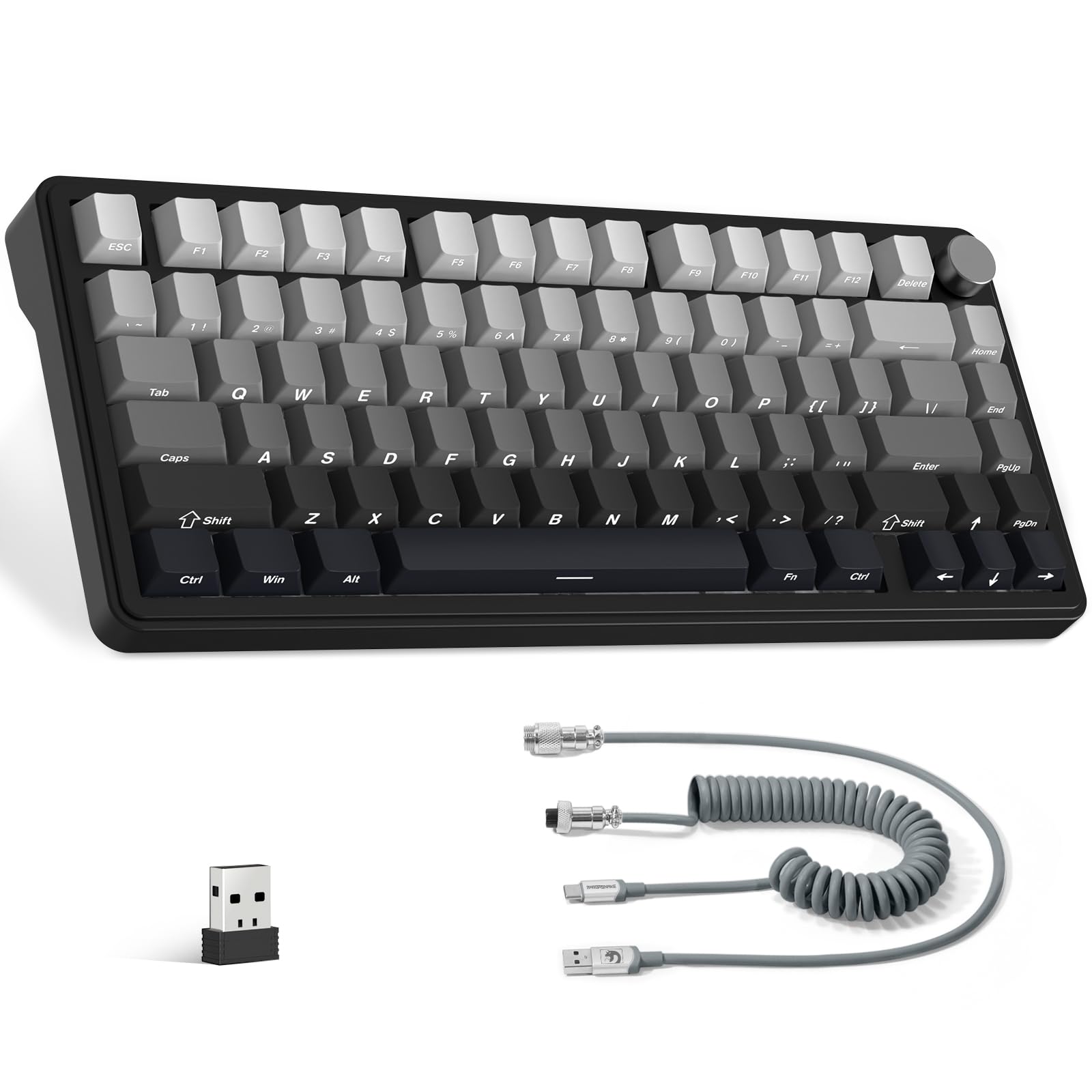 ATTACK SHARK X85 Wireless Mechanical Gaming Keyboard with Knob Hot Swappable BT/2.4GHz/USB-C Side Print PBT Keycaps 75% Gasket Keyboard RGB Coiled Cable Linear White Jade Switch for PC/MAC/Win