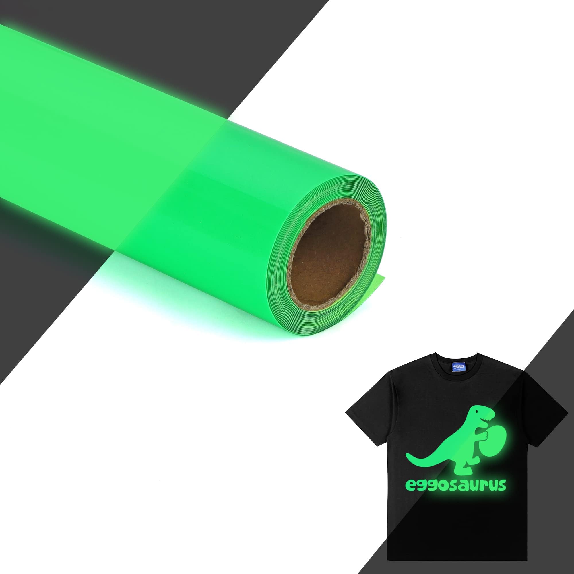 Photo 1 of HTVVETUR Glow in The Dark HTV Heat Transfer Vinyl Roll 12 Inch by 20 Feet Iron on DIY for T-Shirt PU Stretch Elastic HTV Vinyl (Dark in Glow Green, 20FT)