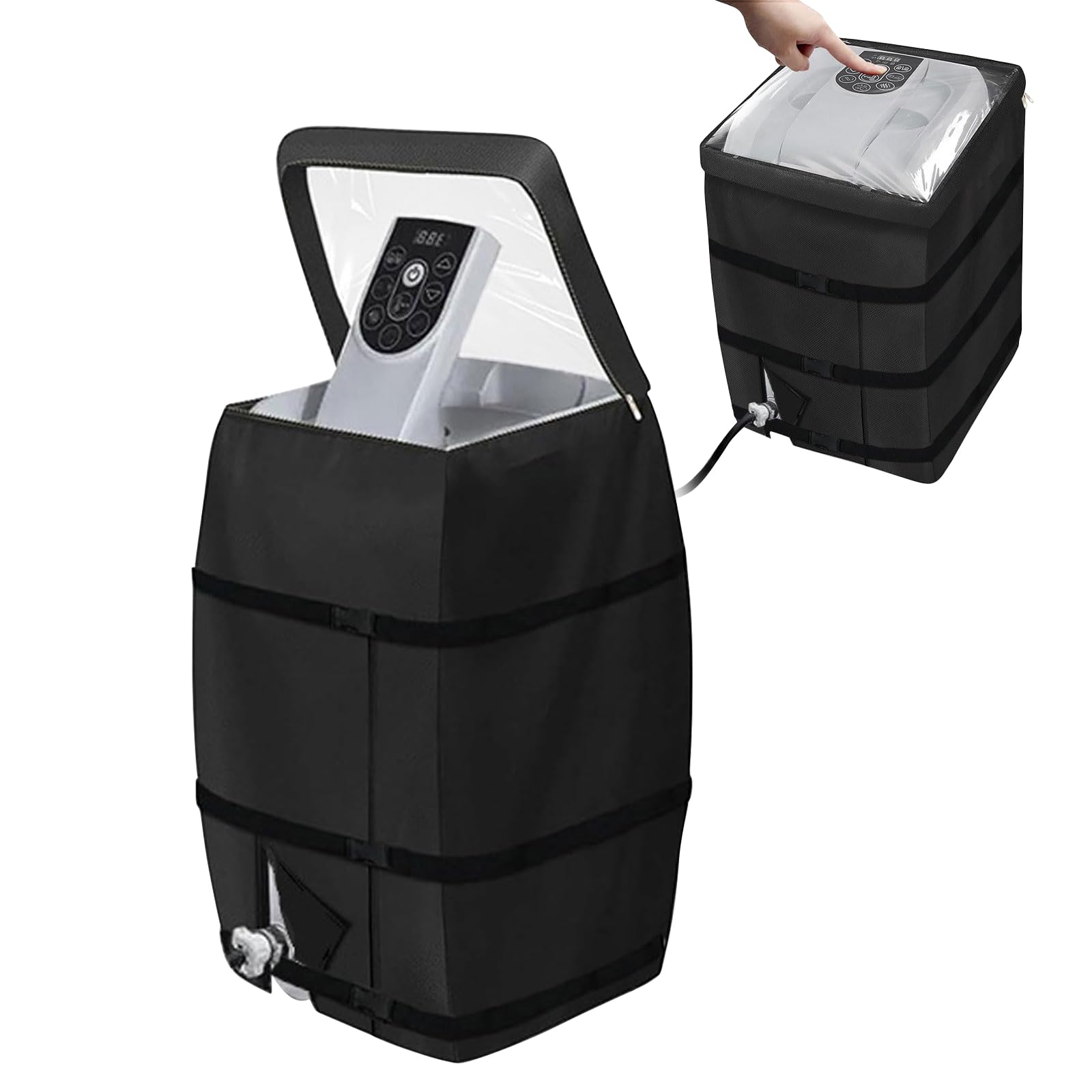 ACESOME Waterproof and Insulated Hot Tub Cover with Heater Pump for Lazy Spa - 16.9*14.9*21.2inch Polyester for Outdoor Bathtub (Black with Transparent Window)