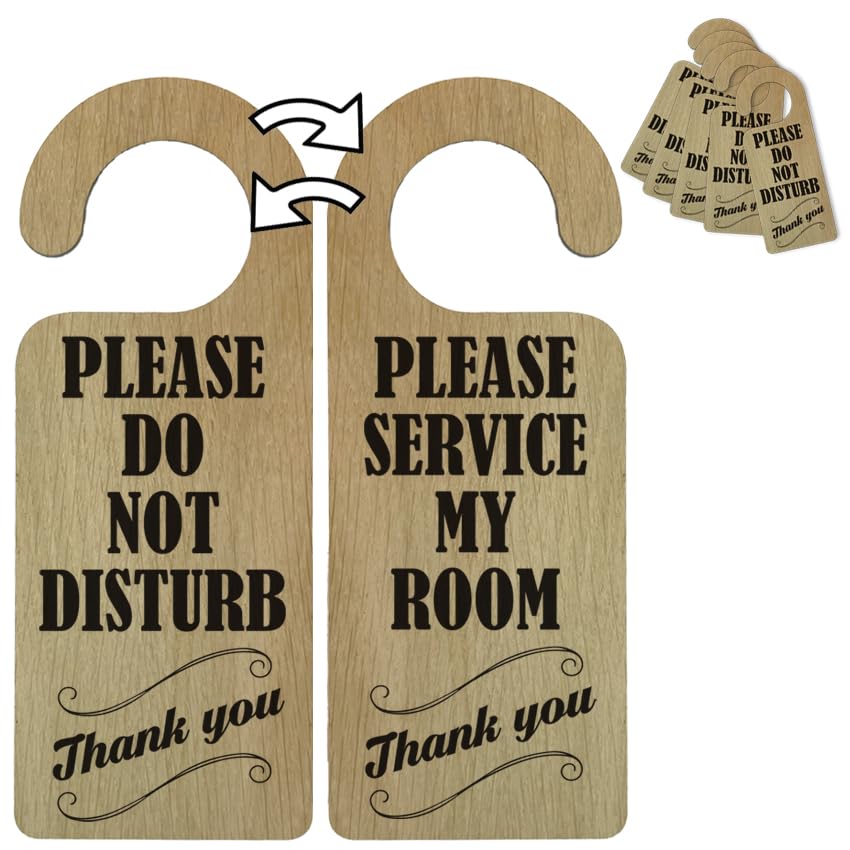 Please Do Not Disturb Sign Oak Veneer/Pack of 5 - Universal Fit Perfect Hanging Signs for Bedroom, Hotel, Guest House, Restroom, Conference, Hospital or Home Office - Universal Fit - 8 x 3” #1159