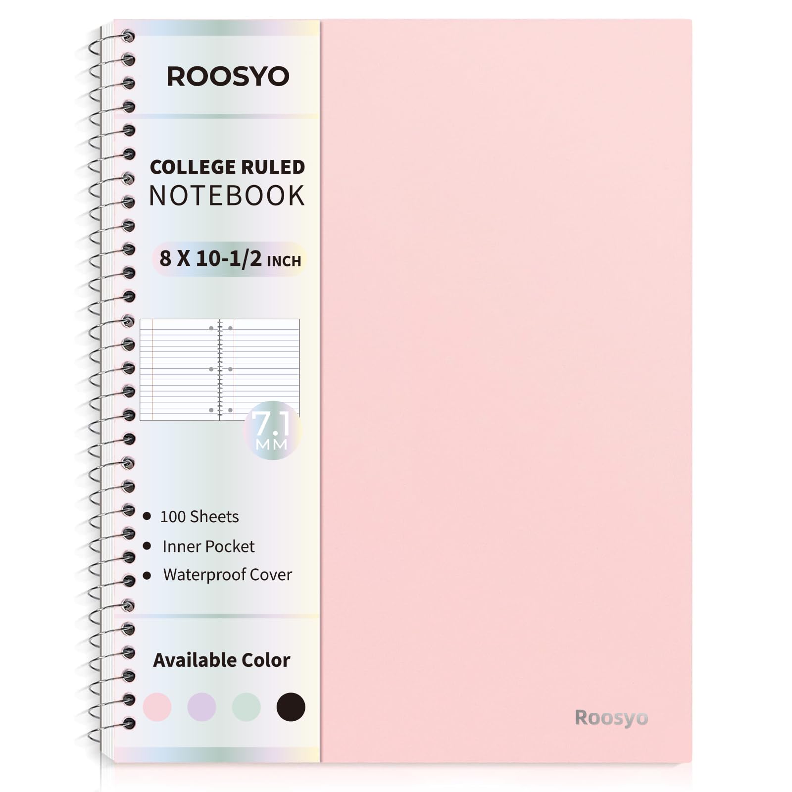 Photo 1 of  (3) Pastel Pink Spiral Notebook, 1 Subject, 10.5" x 8", College Ruled, 100 Sheets, Double-Sided Pocket Folder, 3-Hole Punched, Tear-Away Pages, Lightweight Plastic Cover, Wire Bound with Kraft Back – Perfect for Notes or Journaling