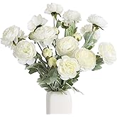 IPOPU White Peonies 6pcs White Artificial Ranunculus Flowers18Heads Faux Peonies 20.47" White Fake Flowers for Floral Arrangements Wedding Decorations for Home Decor Indoor