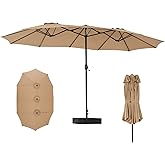 DUMOS 15FT Large Patio Umbrella with Base Included, Rectangle Table Umbrella Outdoor Patio, Outside Umbrellas for Deck, Market, Backyard, khaki