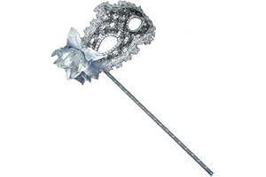 AZYOUNG Women's Masquerade Masks Side Feather Flower Petal Hand Held Lace Mask with Stick