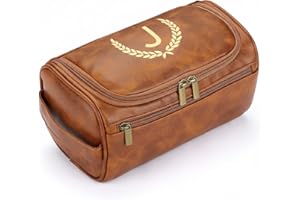 OXYEFEI Toiletry Bag Men,Gifts for Men,Mens Toiletry Travel Shaving Dopp Kit Bag with Initial PU Leather Cosmetic Bags Organi