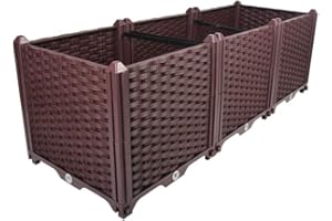 BAOYOUNI Rectangular Raised Garden Bed Kit Indoor Outdoor Plastic Planter Grow Box for Fresh Vegetables, Herbs, Flowers & Succulents, Brown, 46.06'' x 15.35'' x 14.96''