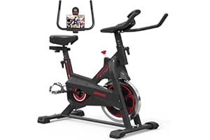 GEONEO Exercise Bike, Exercise Bike for Home, Stationary Indoor Cycling Bike Cardio Gym with pad Holder and LCD Monitor,Silent Belt Drive & 35 LBS Flywheel