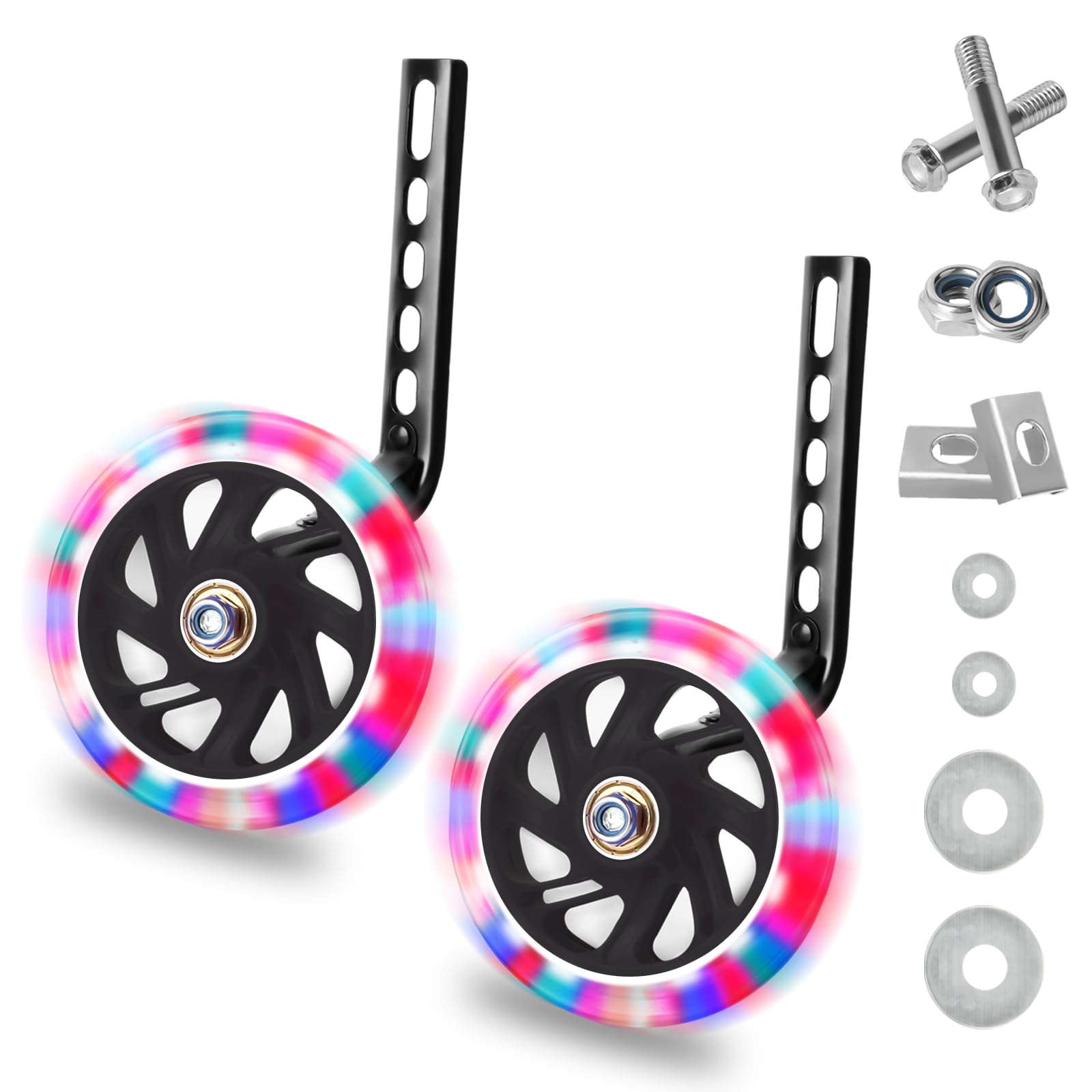 QKTYB Kids Bike Stabilisers, Bicycle Training Flash Wheels for Kids, Bike Stabilizers for Childs Support Wheels for 12 14 16 18 20 Inch (1 Pair)