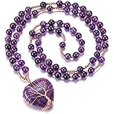 Top Plaza Healing Crystal Amethyst Necklace Natural Stone Beads Life Tree Wire Wrapped Teardrop Gemstone Pendant Jewelry for Women Mom