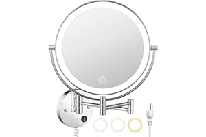 Benbilry 9" Lighted Wall Mounted Makeup Mirror with Magnification 10X, 3 Color Lights & Adjustable Brightness, 360° Swivel Large Size LED Vanity Mirror, 10X Magnifying Bathroom Mirror