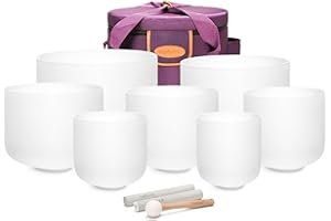 TOPFUND 6-12 inch Chakra Set of 7 Crystal Singing Bowls with Heavy Duty Carrying Case and Mallets