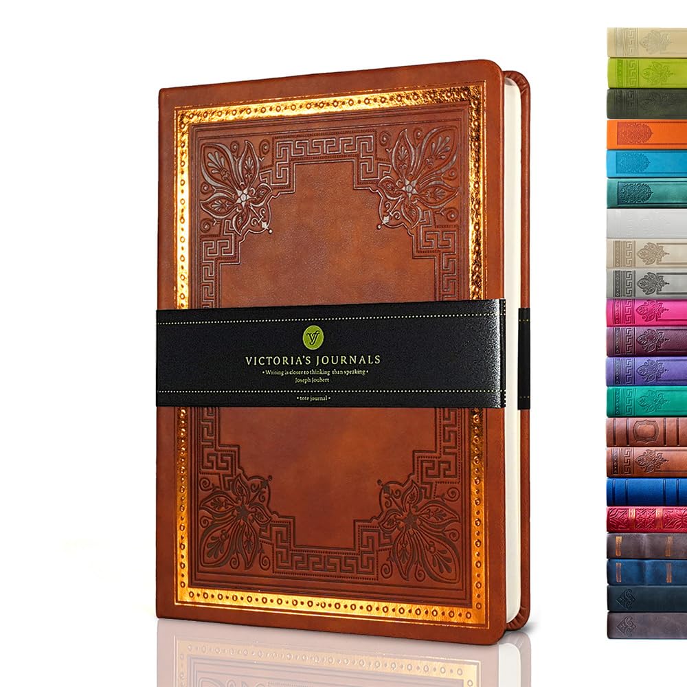 VICTORIA'S JOURNALS Leatherette Vintage Journal Hard Cover Lined Notebook Old Looking Travel Diary, A5 Size 5.7'' x 8.1''