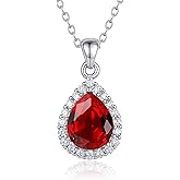 Lolitta Valentine's Day anniversary Birthday Gifts, Ruby Red Teardrop Pendant Necklaces For Women, 18K White Gold Plated 18+2 Inch Adjustable Chain, Dainty Jewelry Rose Gifts Set, For Women Mom Her