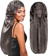 BONNET QUEEN Silk Bonnet for Sleeping Long Hair Satin Night Cap Grey Gold