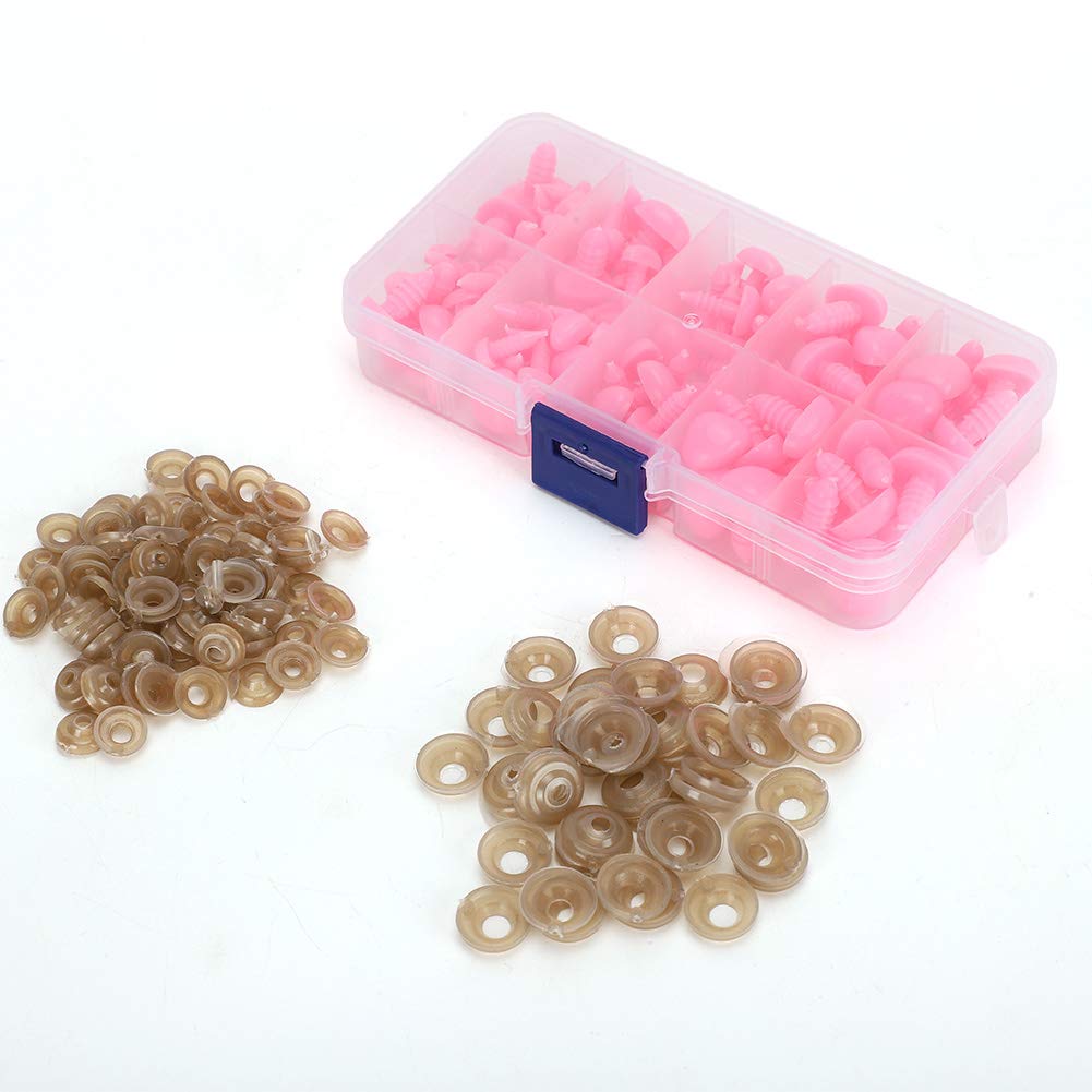 100PCs Doll Nose Accessories Toy Accessory Craft Black Screw Toys Dolls Bean Shape Doll Making (Pink)