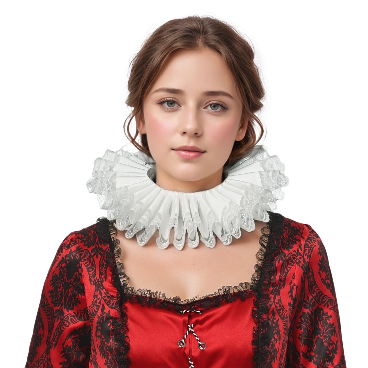 BPURB Renaissance Elisabethan Ruff Collar Neck Ruffle Collar Clown Collars, Beige-1, One Size