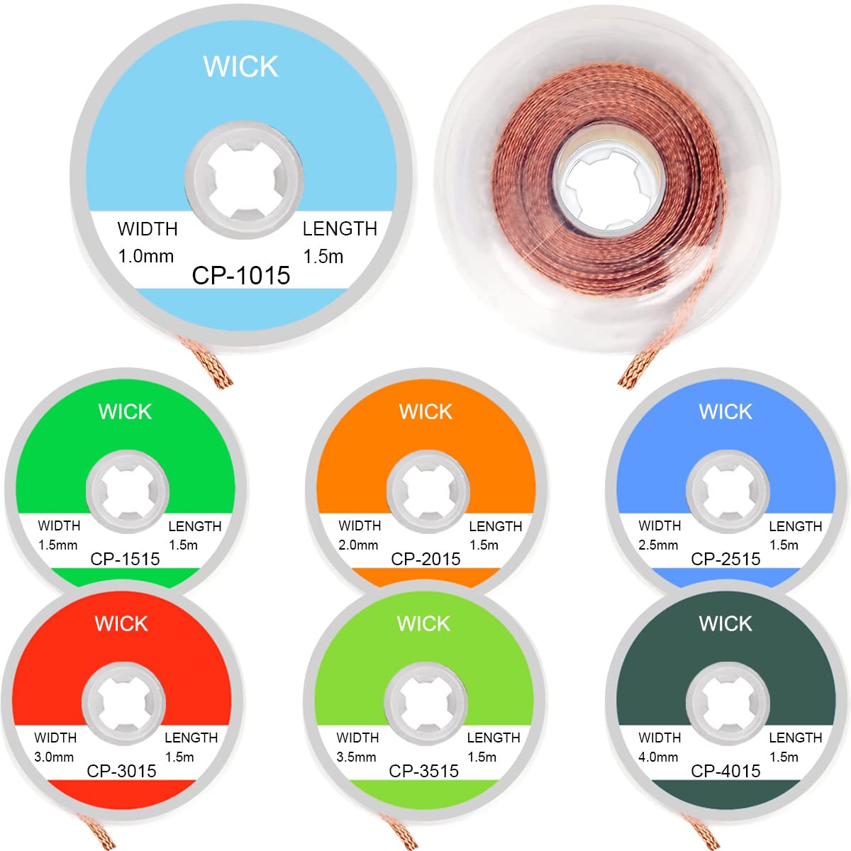 Xiatiaosann Desoldering Solder Wick Braid Wire Electrical Braided Desoldering Wicks Soldering Tin Remover Wire Solder Remover Tool 7 Pcs, for PCB Circuit Board Soldering, 1.5 meter Length