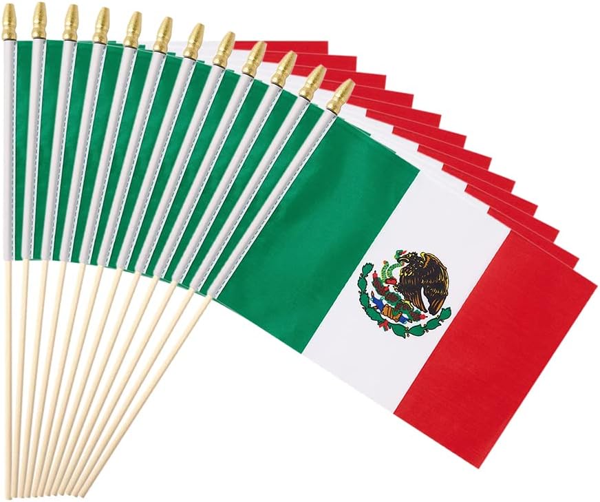 Flags - Ckexin 25Pack Small Mexico Flag Handheld Mini Mexican Flag on Stick 5x8 Inch