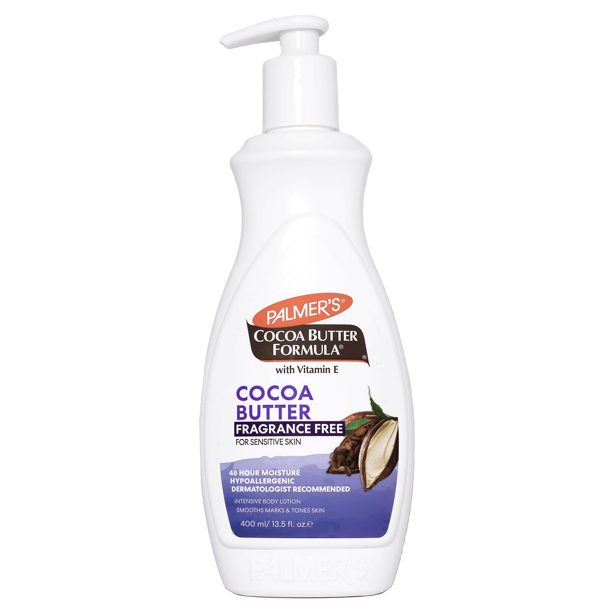 Palmer's Cocoa Butter Formula with Vitamin E, Fragrance-Free, Softens, Smooths Marks & Tones Skin, 48H Moisture, Hypoallergenic, 400ml Pump Bottle