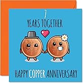 Stuff4 Cute Copper Anniversary Card for Boyfriend Girlfriend - 7 Years Together - Happy 7th Wedding Anniversary Cards for Women Men, 5.7 x 5.7 Inch Greeting Cards for Seventh Anniversaries