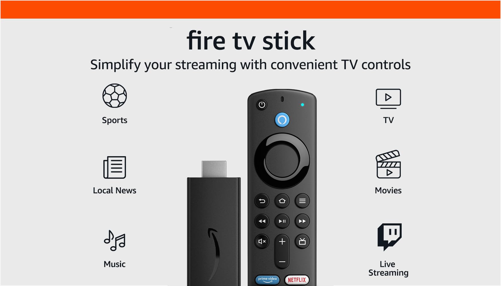 Amazon Fire TV Stick, sharp picture quality, fast streaming, free & live TV, Alexa Voice Remote with TV controls