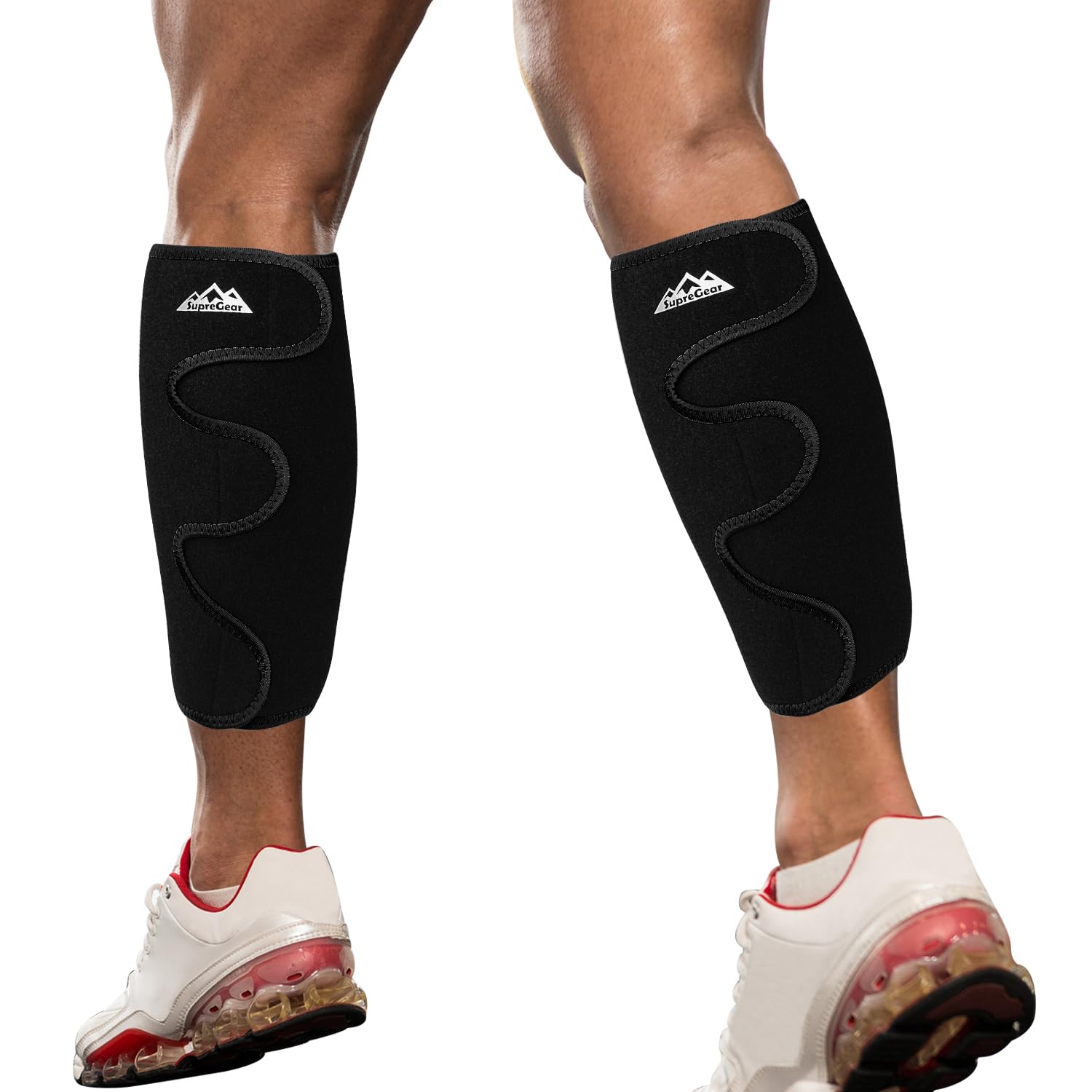 supregear Calf Support Brace, 2 Pack Shin Splint Compression Men Women Adjustable Calf Wrap Sleeve for Muscle Swelling Pain Relief Hiking Training Comfortable Breathable Support, Black