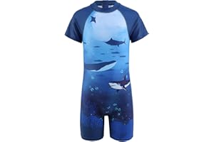 LOLLISY Boys Rash Guard Swimsuits One Piece Short Sleeve Swim Shirt for Kids UPF 50+ Sun Protection Bathing Suits