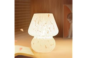 ONEWISH Mushroom Lamp Small Bedside Table Lamp-Nightstand Nightlight Dimmable Stepless, Translucent Glass White Desk Lamp for Bedroom Dorm Living Kitchen, Murano Style Aesthetic Cute Home Decor